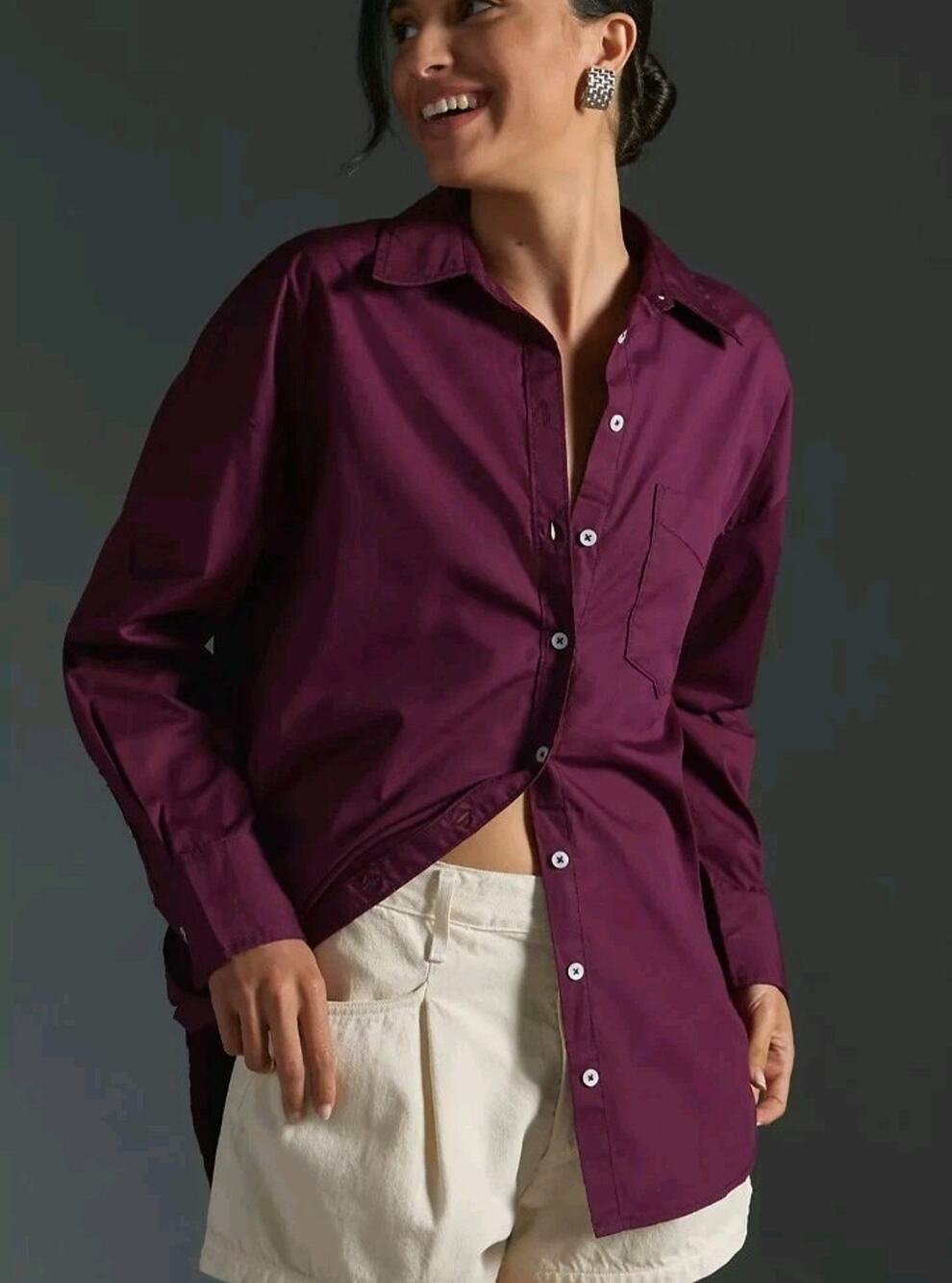 Anthropologie Maeve purple The Bennet Buttondown Shirt Menswear Oversized
